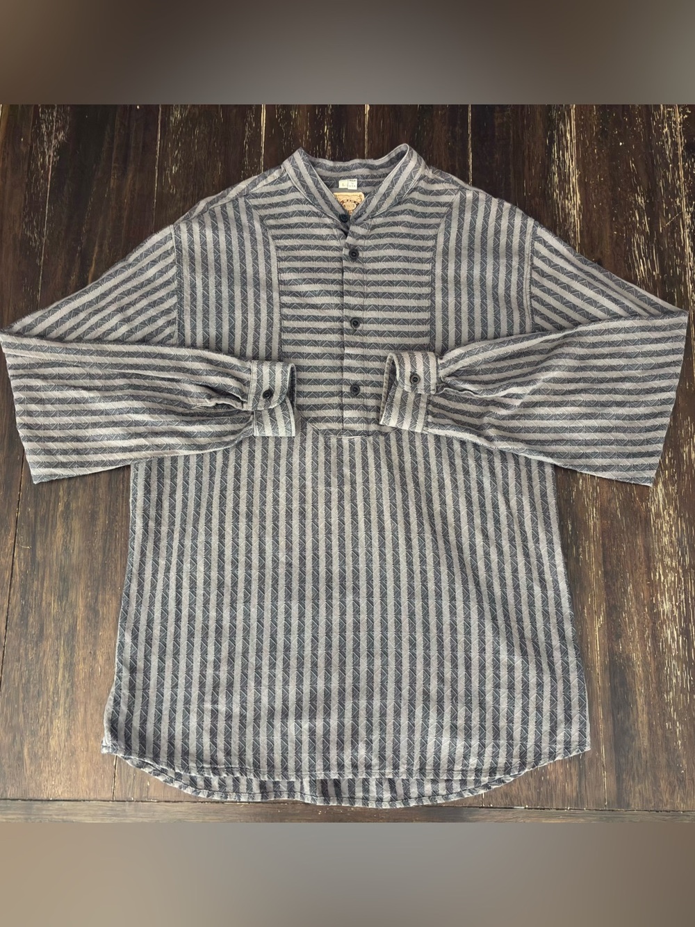 Vintage Wah Maker Dobby Striped Bib Shirt Banded Collar Large Charoal Grey 1800s